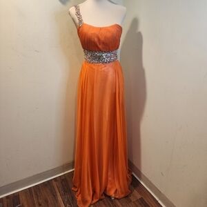 Dave and Johnny Orange Beaded  One-Shoulder Gown with Sequin Detail Size 6